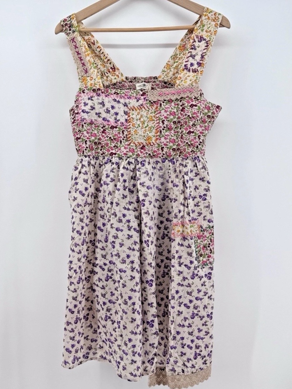 NEW Natural Life Tricia Mini Dress Floral Patchwork Large - Boho Hippie Cottage